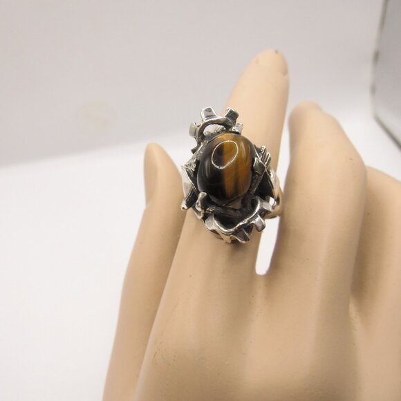 Vintage Taxco Mateo Brutalist Tiger's Eye Ring - Picture 1 of 15